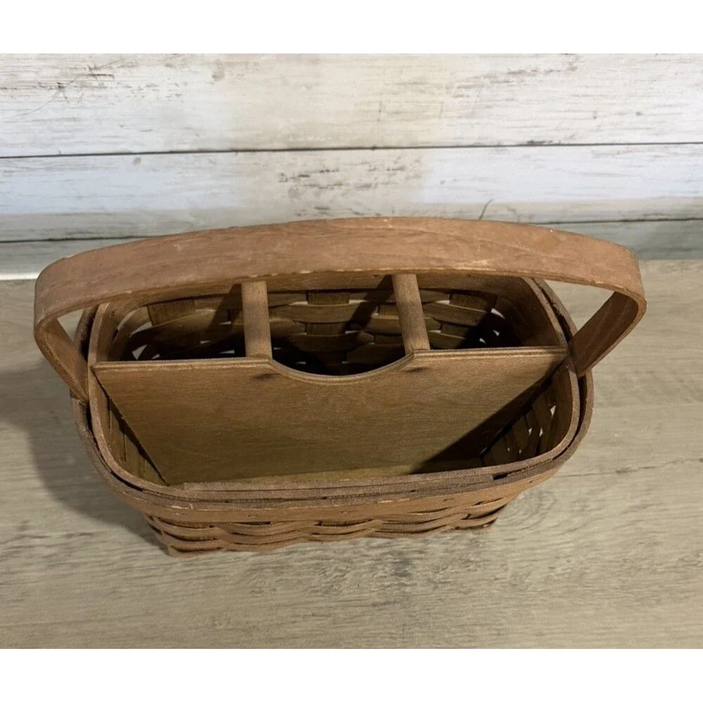 Basketville Putney Vermont Handwoven Splint + Bentwood Handle Utensil Holder VTG